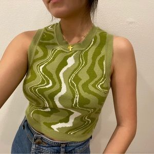 green patterned sweater tank